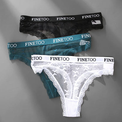 Thong femme dentelle sexy — Taille basse respirant couleur unie