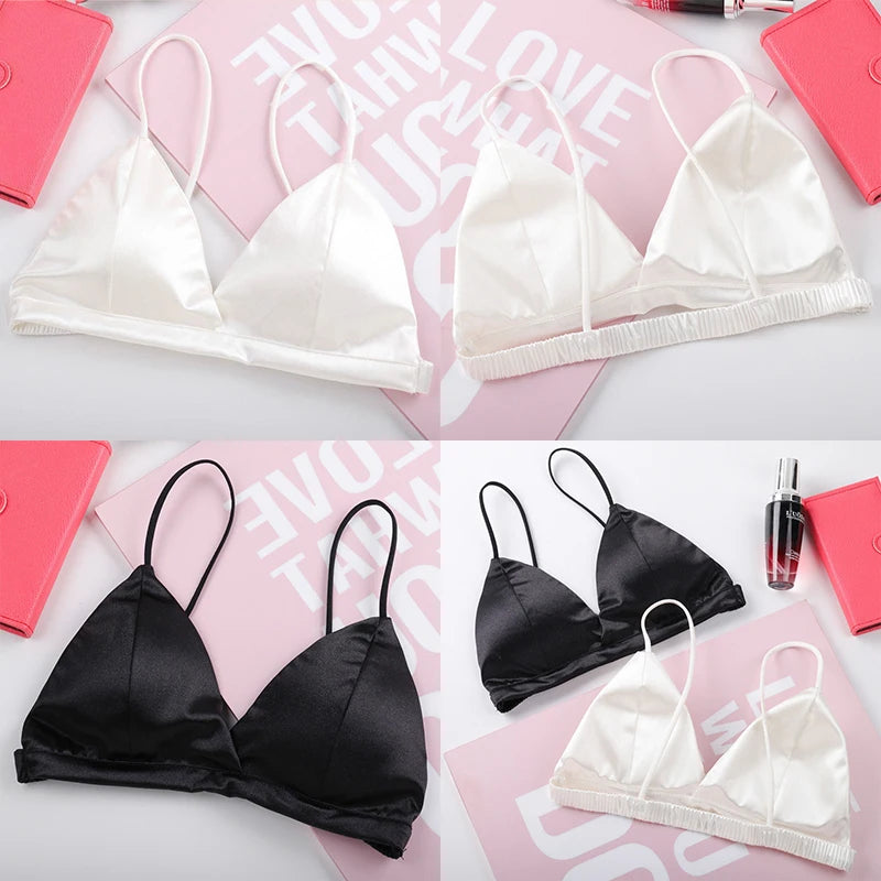 Bra satin style français tube top bretelles ajustables — Taille unique