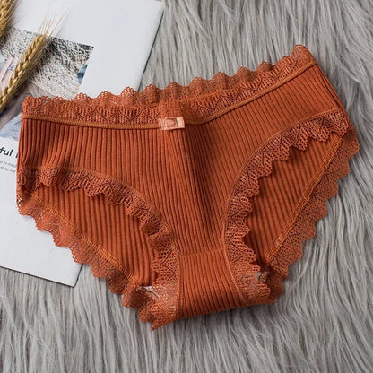 Culotte coton dentelle taille mi-haute couleur unie respirante S-XL