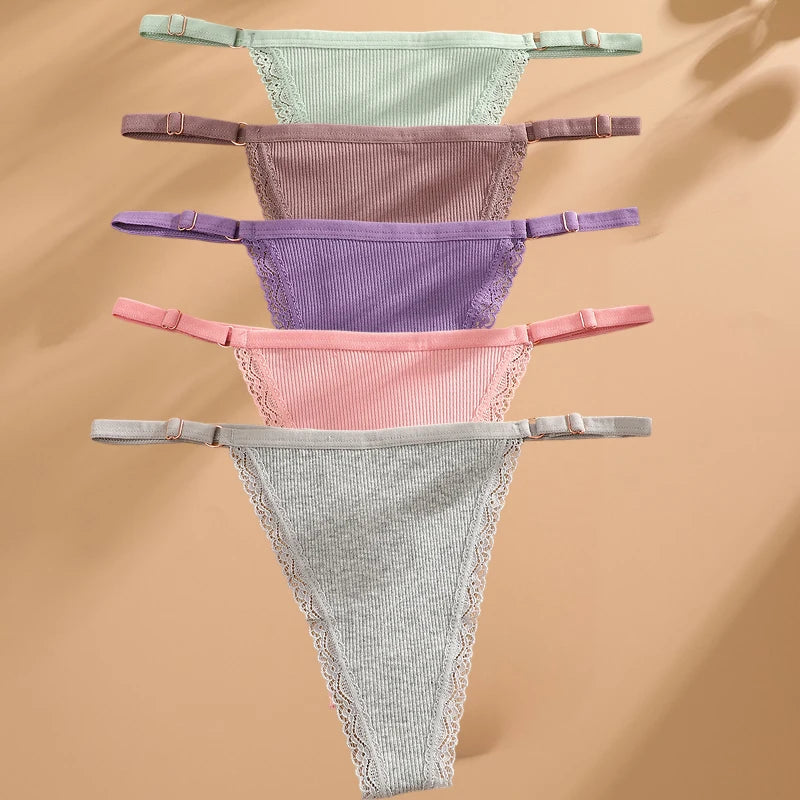 Lot 5 G-Strings Coton T-Back - Taille Ajustable M-XXL - Nos Petits KIFF
