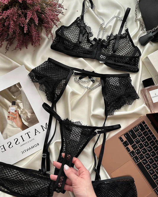 Ensemble Brassiere & Culotte Dentelle avec Jarretières - S-XL - Nos Petits KIFF