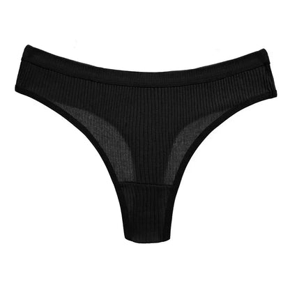 Thong seamless côtelé G-string coton taille basse — S-XL