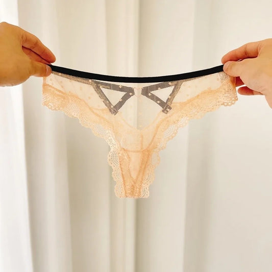 Lingerie Low-Waist Lace Panties Thong Hollow Out Underwear for Women Transparent Dots Mesh Lace Briefs Girl