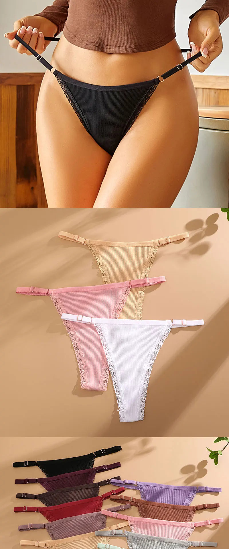 Lot 5 G-Strings Coton T-Back - Taille Ajustable M-XXL - Nos Petits KIFF