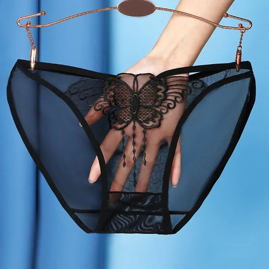 Culotte femme dentelle mesh transparente — Broderie papillon