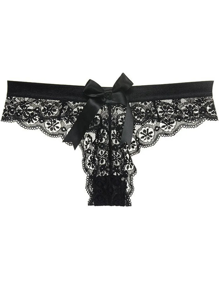 Tanga dentelle papillon transparent taille basse — S-XL