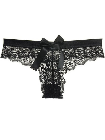 Tanga dentelle papillon transparent taille basse — S-XL