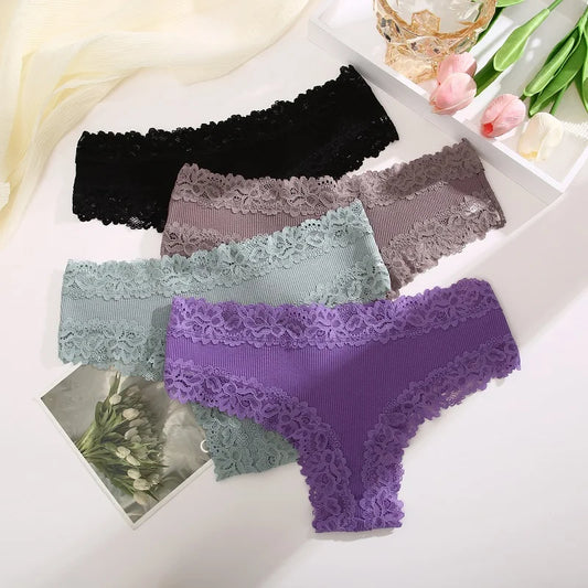 Culotte brésilienne dentelle coton taille basse — S-XL