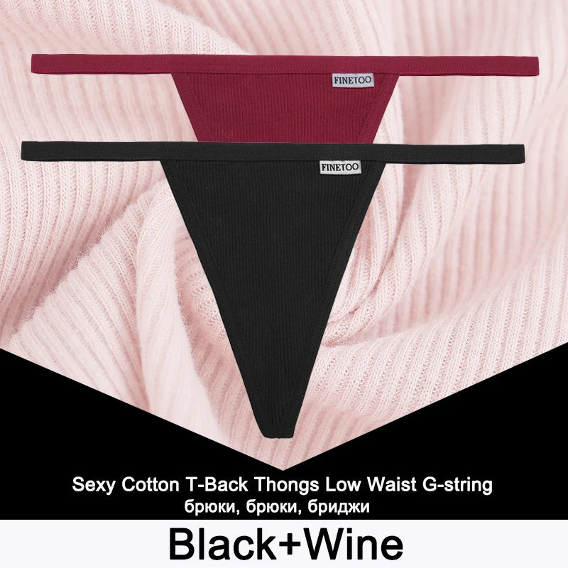 FINETOO 2PCS/Set Sexy M-XL Women Cotton G-String Underwear Low Waist Panties Femme Panties Underpant Girl T-back Thong Lingerie