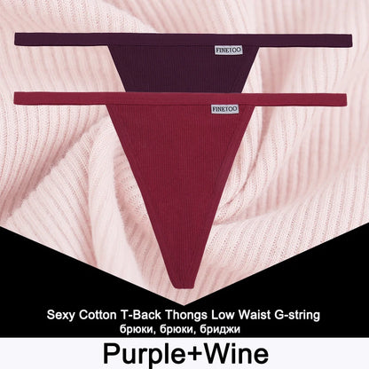 FINETOO 2PCS/Set Sexy M-XL Women Cotton G-String Underwear Low Waist Panties Femme Panties Underpant Girl T-back Thong Lingerie