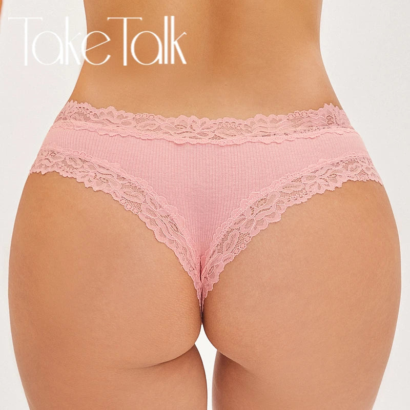 Culotte brésilienne dentelle coton taille basse — S-XL