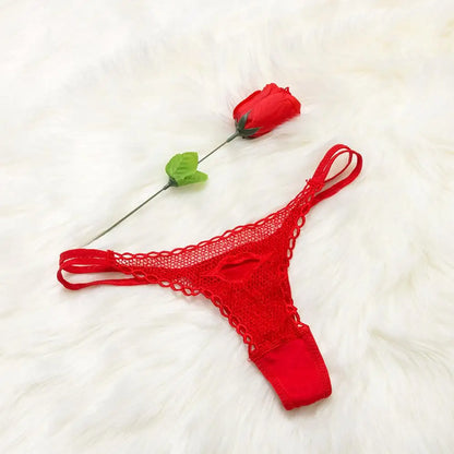 G-string dentelle rose & motifs — Taille basse
