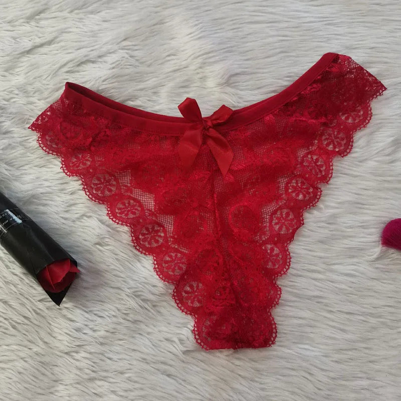 Tanga dentelle papillon transparent taille basse — S-XL