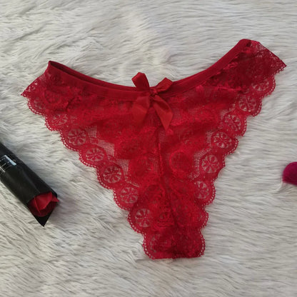 Tanga dentelle papillon transparent taille basse — S-XL