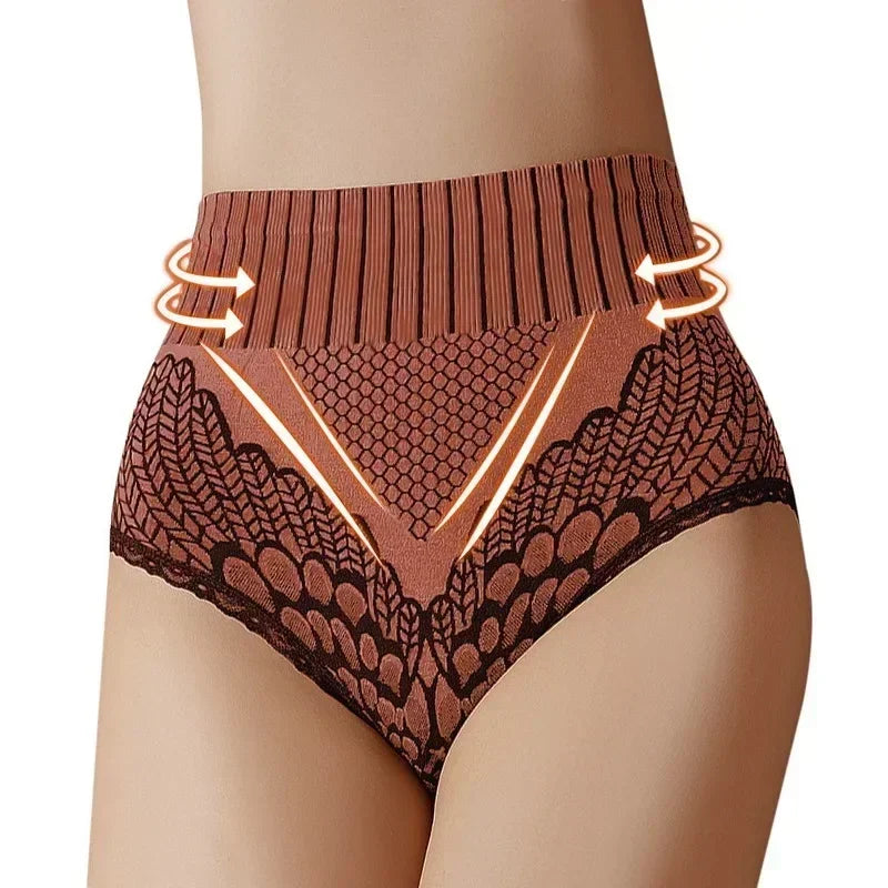 Culotte gainante femme nylon — Taille haute brodée push-up fessier