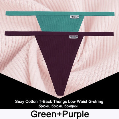 FINETOO 2PCS/Set Sexy M-XL Women Cotton G-String Underwear Low Waist Panties Femme Panties Underpant Girl T-back Thong Lingerie