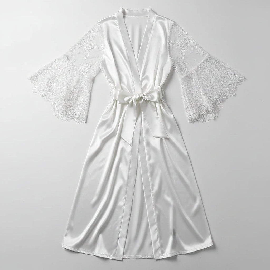 Women's Long Bath Robe Summer Nightgown Lace Patchwork Lingerie Nightdress Sleepwear Sexy Robe Femme Nightgown Bridesmaid Robes