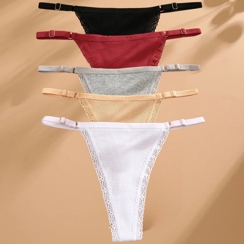 Lot 5 G-Strings Coton T-Back - Taille Ajustable M-XXL - Nos Petits KIFF