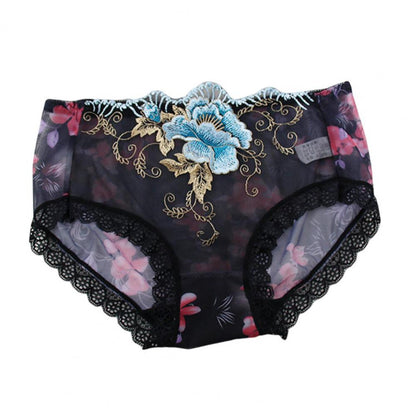 Culotte Dentelle Florale Brodée — Taille Mi-Haute M-XL