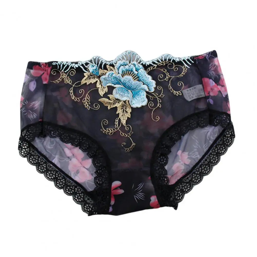 Culotte Dentelle Florale Brodée — Taille Mi-Haute M-XL