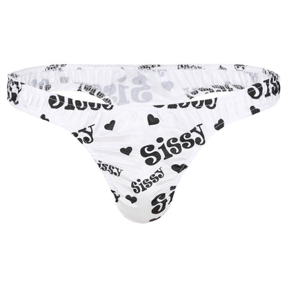 Men's Low-Rise G-String Briefs, Male Gay Sissy Panties Underwear, Soft Shiny Satin, Men's Ruffled Thong Underpants, Sexy Lingerie