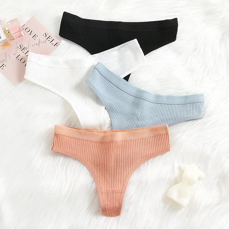 Thong seamless côtelé G-string coton taille basse — S-XL