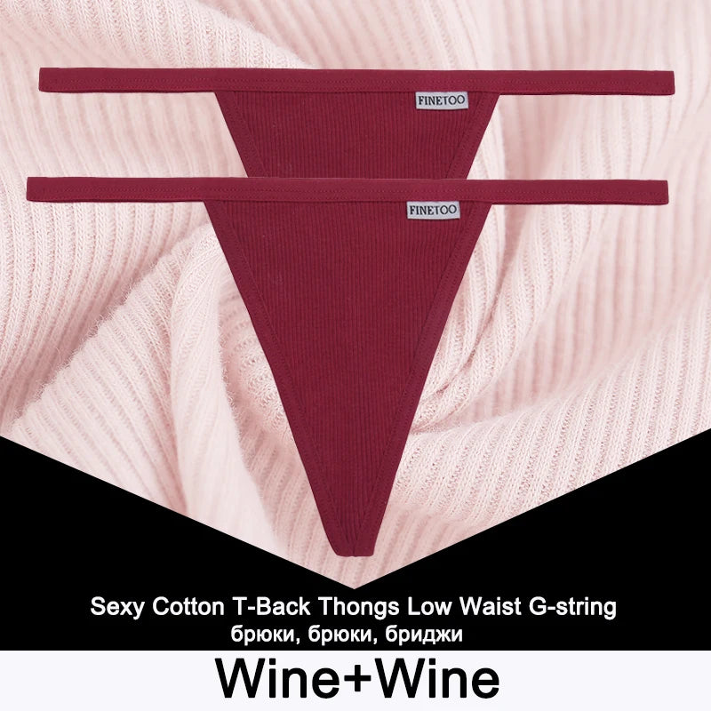 FINETOO 2PCS/Set Sexy M-XL Women Cotton G-String Underwear Low Waist Panties Femme Panties Underpant Girl T-back Thong Lingerie
