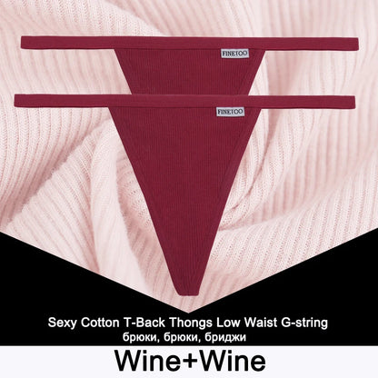 FINETOO 2PCS/Set Sexy M-XL Women Cotton G-String Underwear Low Waist Panties Femme Panties Underpant Girl T-back Thong Lingerie
