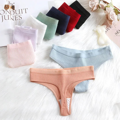 Thong seamless côtelé G-string coton taille basse — S-XL