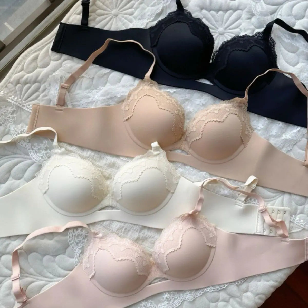 Lingerie for girls in the French style - gathers to show off large, delicate lace - comfortable bra