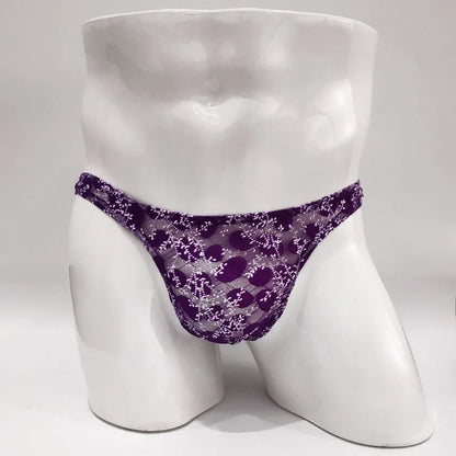 Sexy Toy Men's Low Rise Lace Thong and G-Strings Mesh Lingerie Men's Solid Color Mini Tangas Breathable Jockstrap Sissy Panties