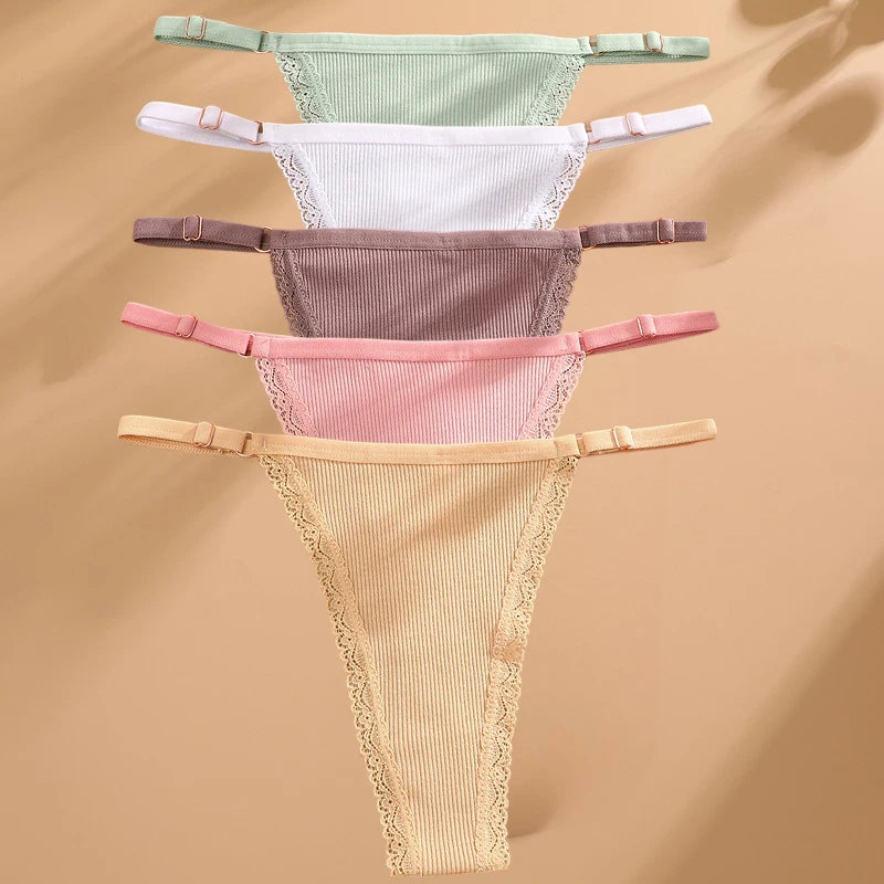 Lot 5 G-Strings Coton T-Back - Taille Ajustable M-XXL - Nos Petits KIFF