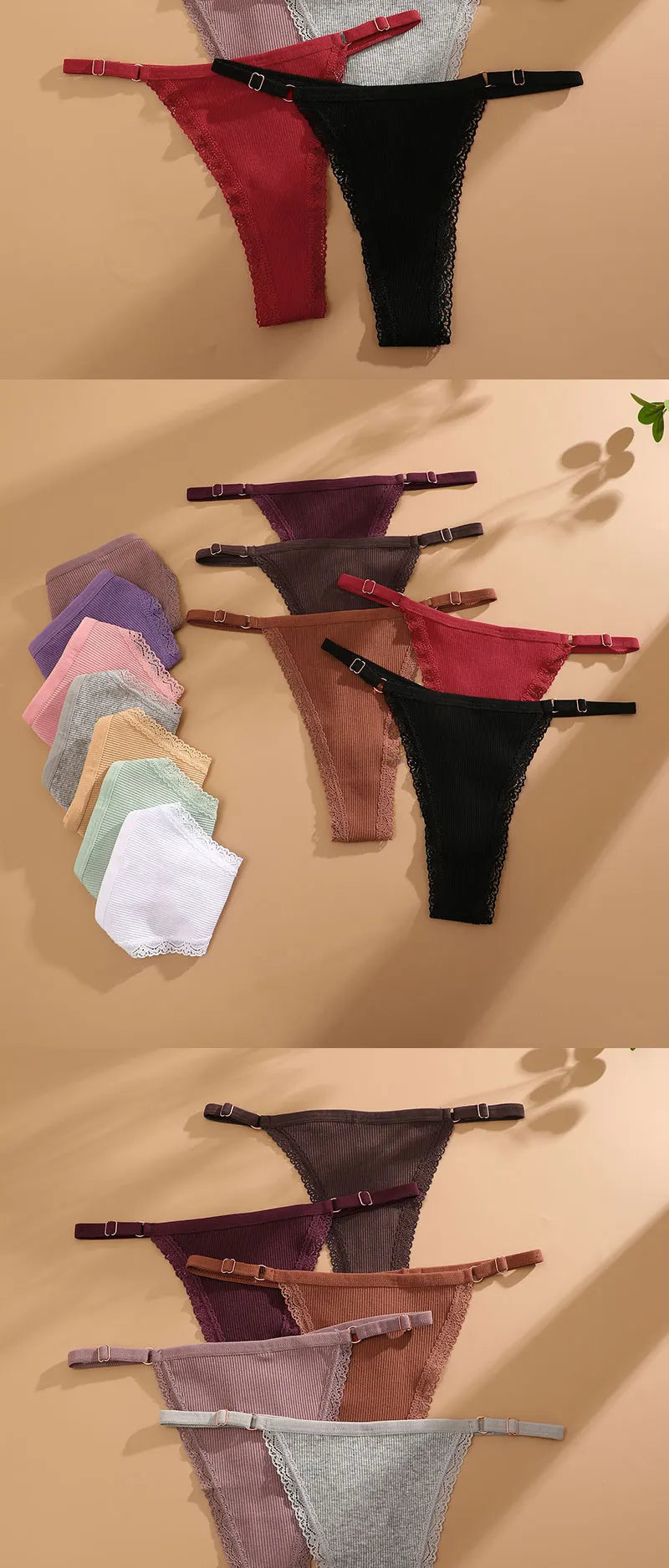Lot 5 G-Strings Coton T-Back - Taille Ajustable M-XXL - Nos Petits KIFF
