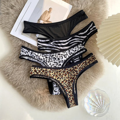 G-string femme imprimé léopard — Taille basse sans coutures broderie sexy