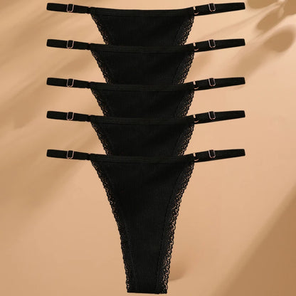 Lot 5 G-Strings Coton T-Back - Taille Ajustable M-XXL - Nos Petits KIFF