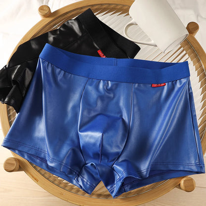 Men's Boxers PU Leather Panties High Elastic U Convex Pouch Lingerie Underwear Thin Breathable Boxers Bikini Briefs for Men