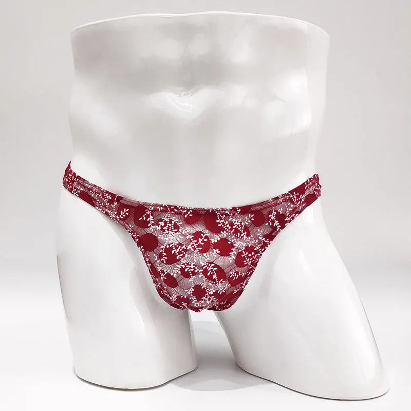 Sexy Toy Men's Low Rise Lace Thong and G-Strings Mesh Lingerie Men's Solid Color Mini Tangas Breathable Jockstrap Sissy Panties