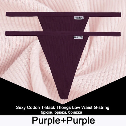 FINETOO 2PCS/Set Sexy M-XL Women Cotton G-String Underwear Low Waist Panties Femme Panties Underpant Girl T-back Thong Lingerie