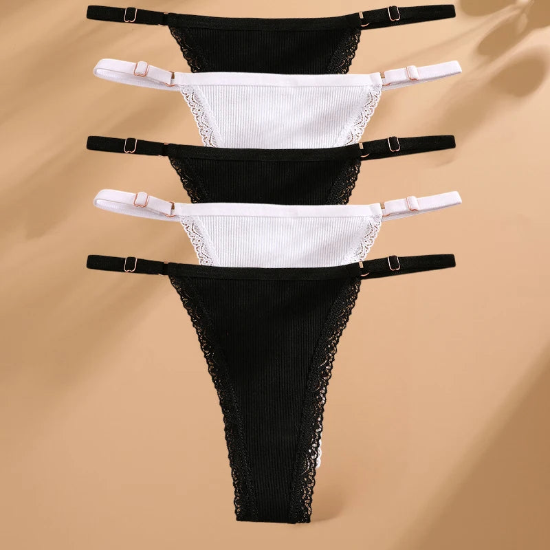 Lot 5 G-Strings Coton T-Back - Taille Ajustable M-XXL - Nos Petits KIFF