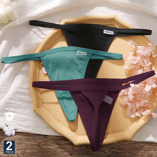 Lot 2 G-Strings Coton Taille Basse FINETOO - M à XL - Nos Petits KIFF