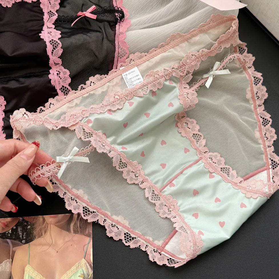 Culotte femme dentelle & ice silk — Mi-taille sans coutures