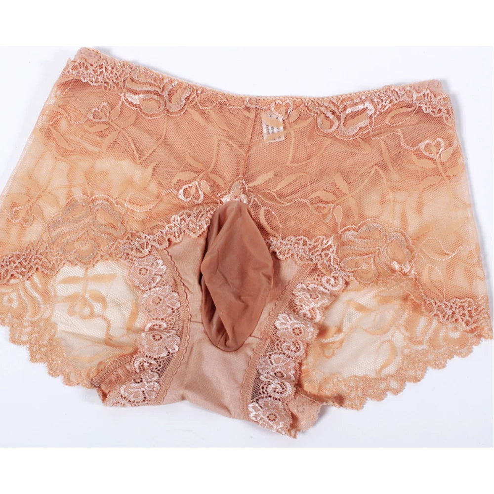 Slip lingerie sissy femme poche haute elasticite ultra-fin M-XL