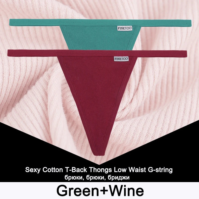 FINETOO 2PCS/Set Sexy M-XL Women Cotton G-String Underwear Low Waist Panties Femme Panties Underpant Girl T-back Thong Lingerie