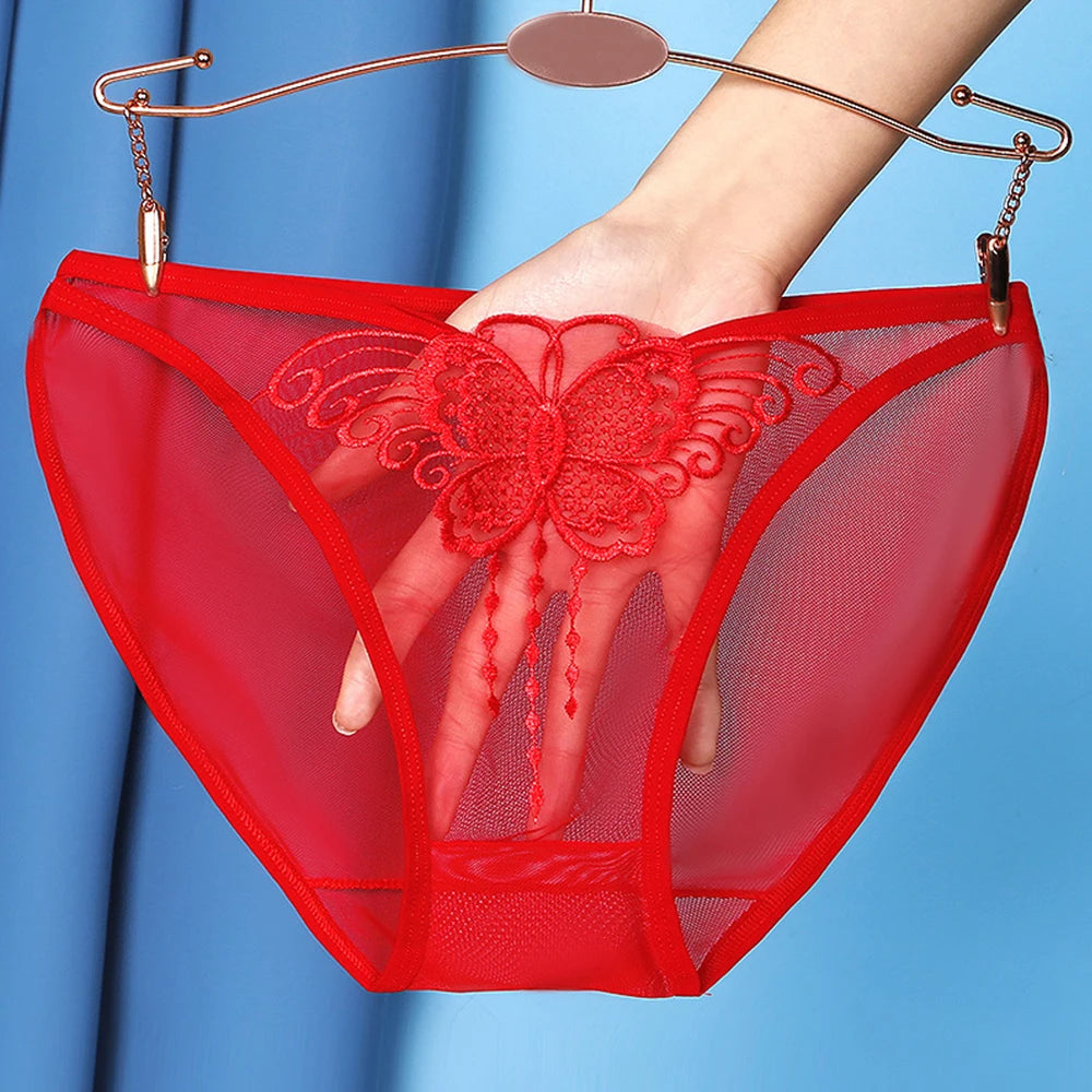 Culotte femme dentelle mesh transparente — Broderie papillon