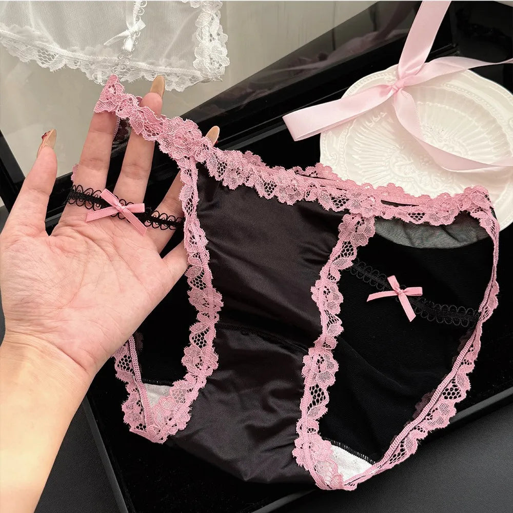Culotte femme dentelle & ice silk — Mi-taille sans coutures