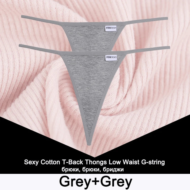 FINETOO 2PCS/Set Sexy M-XL Women Cotton G-String Underwear Low Waist Panties Femme Panties Underpant Girl T-back Thong Lingerie
