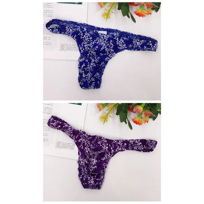 Sexy Toy Men's Low Rise Lace Thong and G-Strings Mesh Lingerie Men's Solid Color Mini Tangas Breathable Jockstrap Sissy Panties