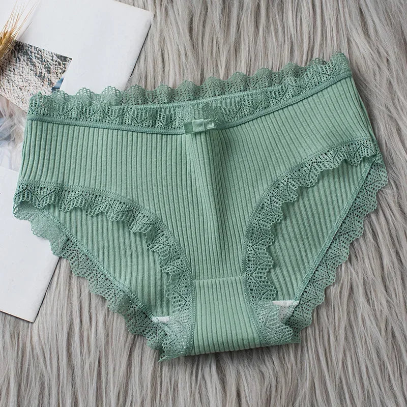 Culotte coton dentelle taille mi-haute couleur unie respirante S-XL