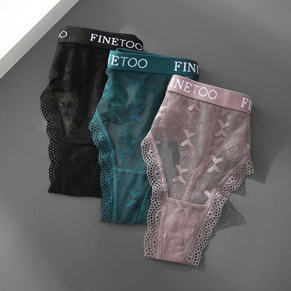 Thong femme dentelle sexy — Taille basse respirant couleur unie