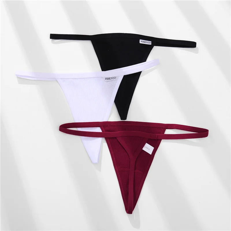FINETOO 2PCS/Set Sexy M-XL Women Cotton G-String Underwear Low Waist Panties Femme Panties Underpant Girl T-back Thong Lingerie